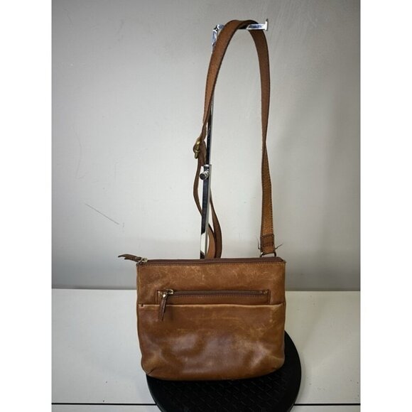 Fossil Explorer Crossbody Bag Purse Brown Cow Hide Leather Brass Hardware EUC - Picture 1 of 8